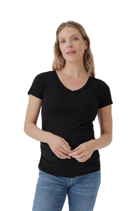 Organic Maternity Ruched V-Neck Tee