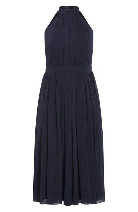 Lucy Pleated Halter Neck Maxi Dress