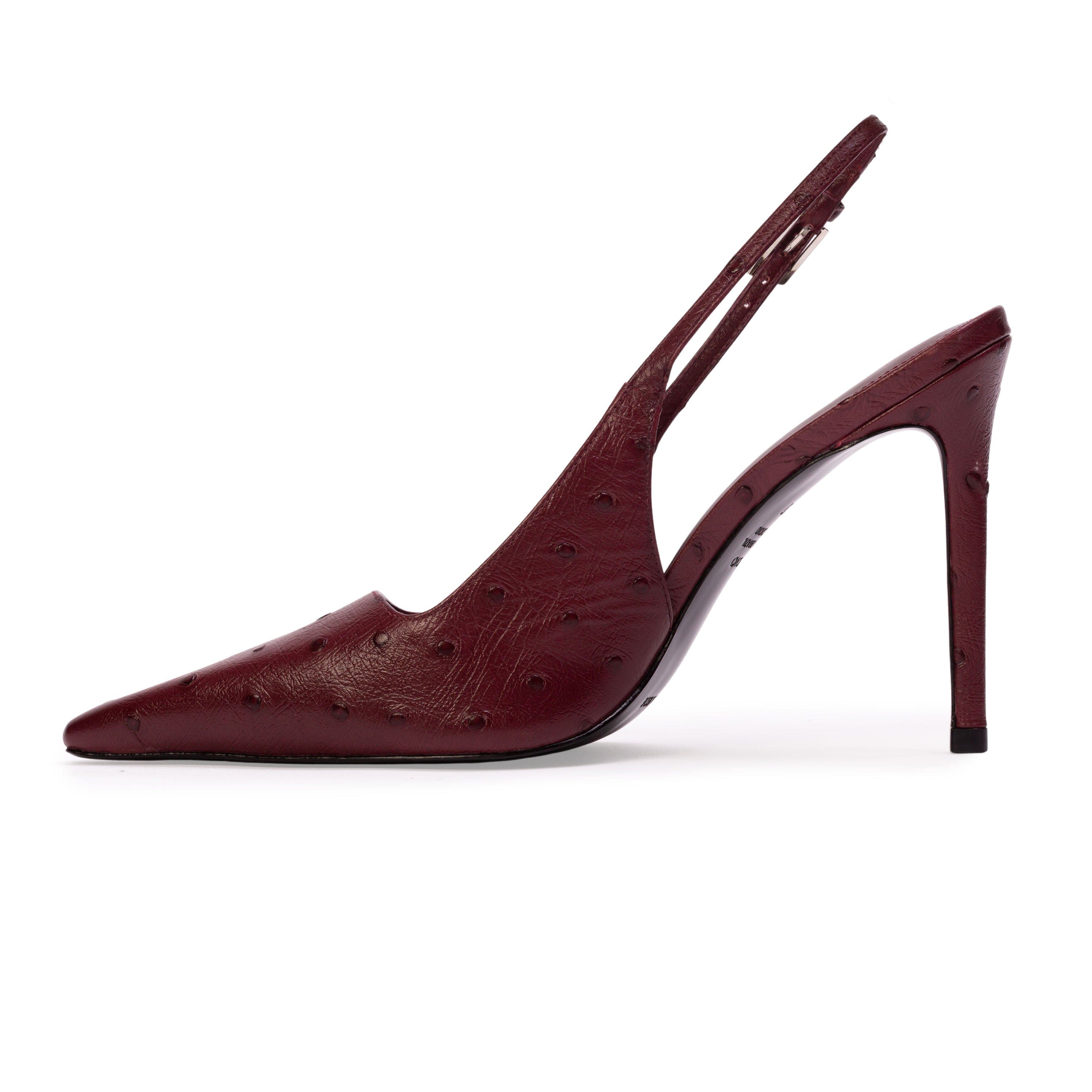 BLACK SUEDE STUDIO Lainey 100 Ostrich Pump, Alternate, color, Ruby Ostrich Leather