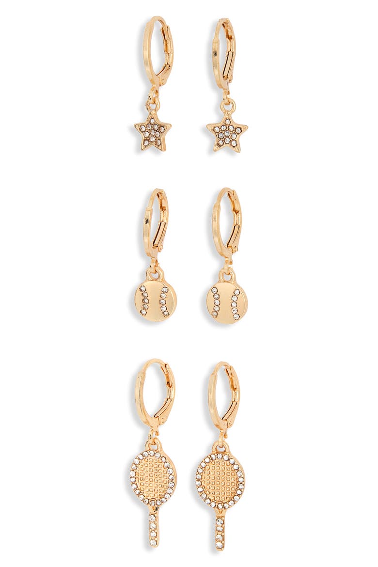 Set of 3 Tennis Drop Earrings, Main, color, CLEAR- GOLD