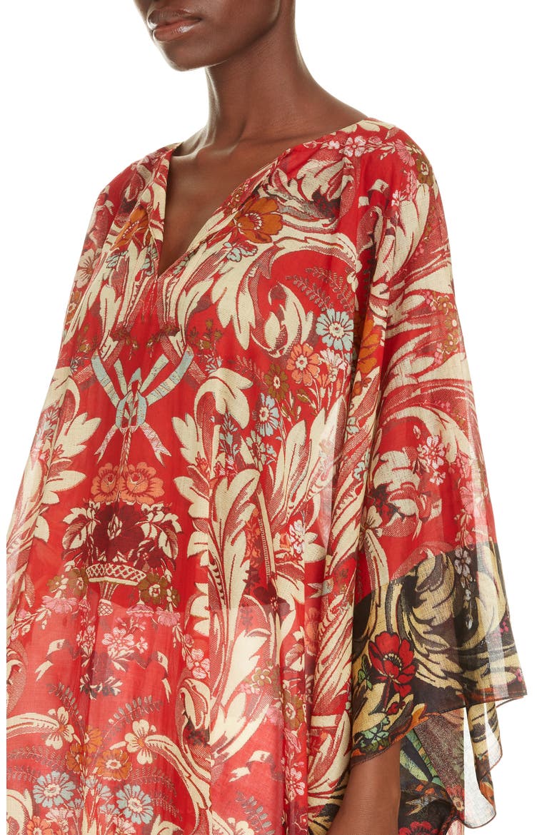 Cartland Floral Cotton Caftan, Alternate, color, RED