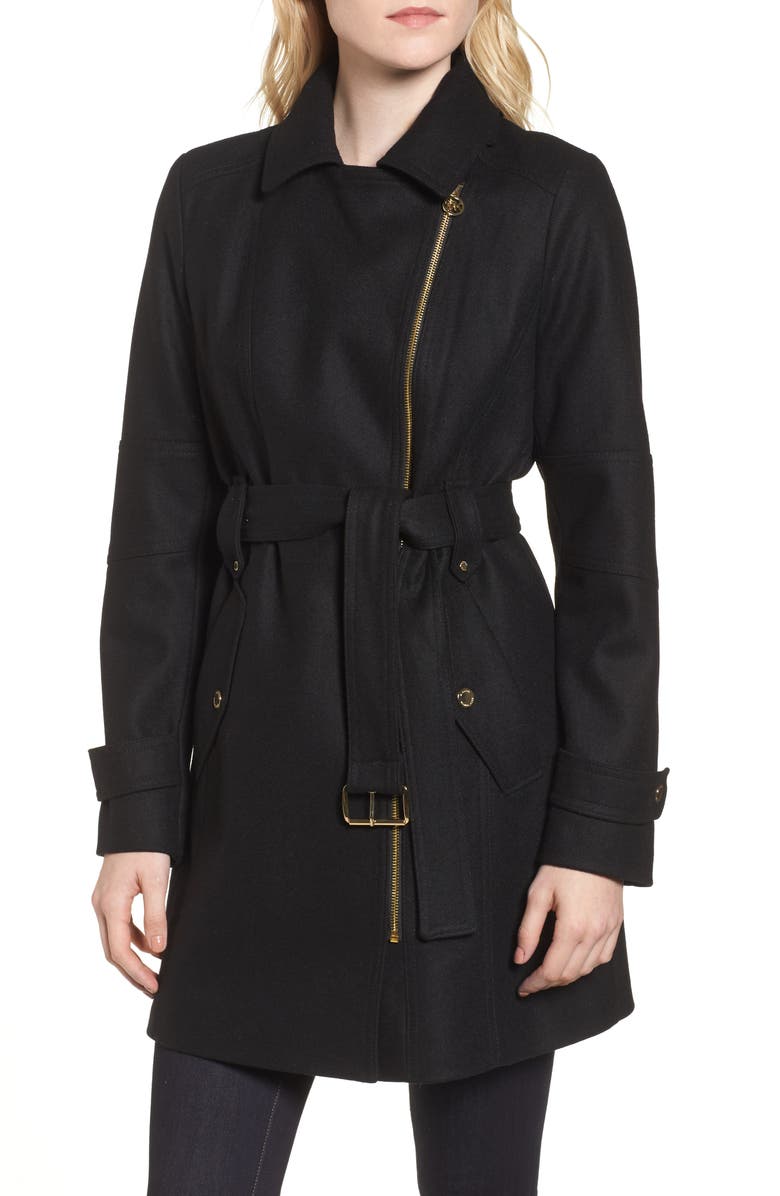 MICHAEL Michael Kors Belted Wool Blend Coat with Detachable Hood, Alternate, color,