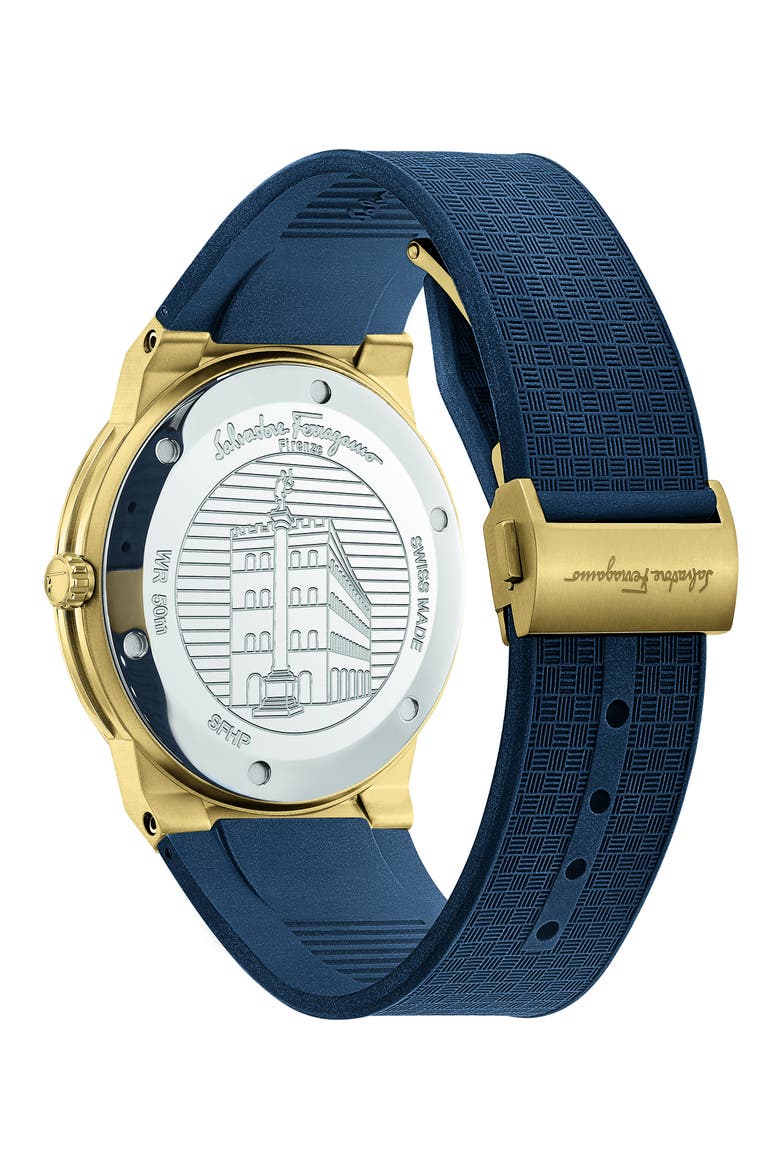 Sapphire Rubber Strap Watch, 41mm, Alternate, color, BLUE/ GOLD
