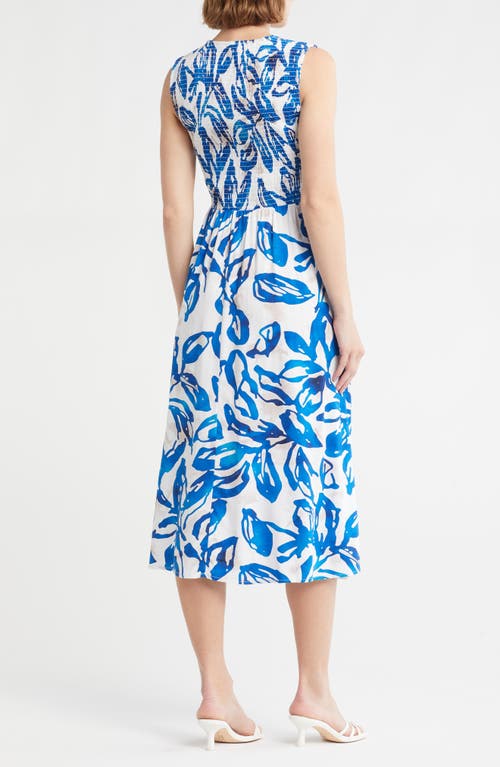Calvin Klein Trop Floral Sleeveless Smocked Midi Dress
