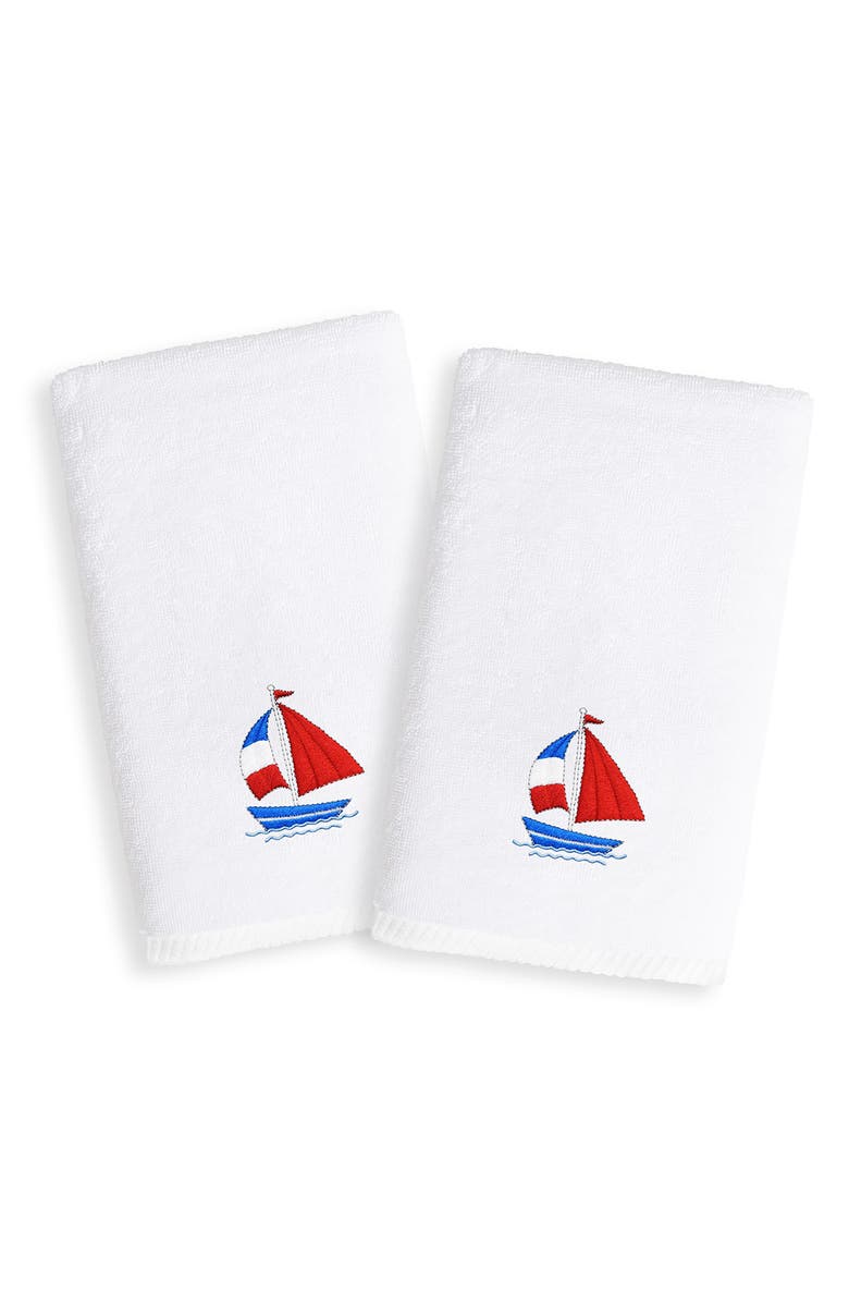 Linum Home Textiles Set of 2 Boat Embroidered Turkish Cotton Hand Towels, Main, color, White