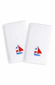 Linum Home Textiles Set of 2 Boat Embroidered Turkish Cotton Hand Towels