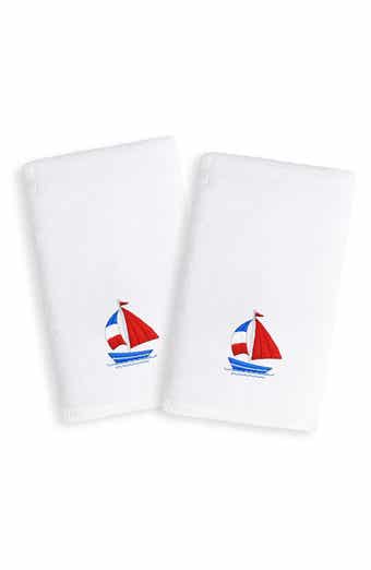 Set of 2 Boat Embroidered Turkish Cotton Hand Towels
