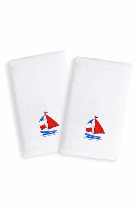 Linum Home Textiles Set of 2 Boat Embroidered Turkish Cotton Hand Towels