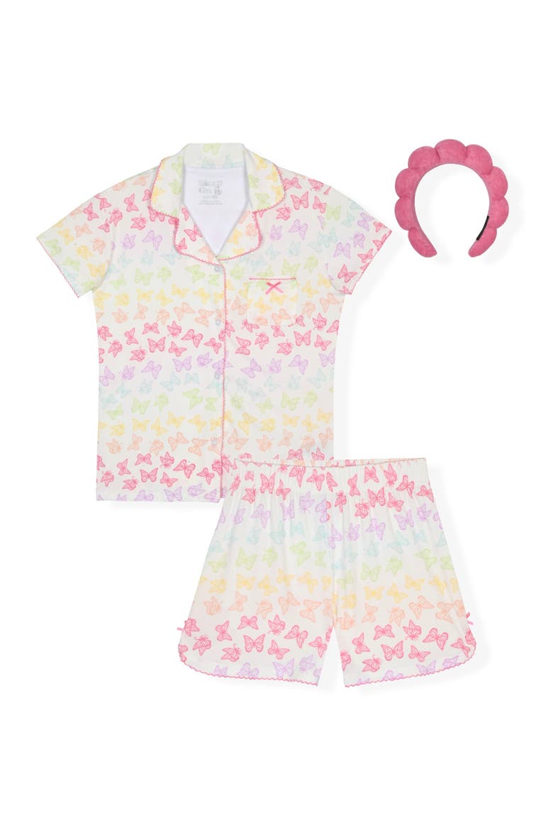 Kids' Two-Piece Short Pajamas & Headband Set, Main, color, WHITE