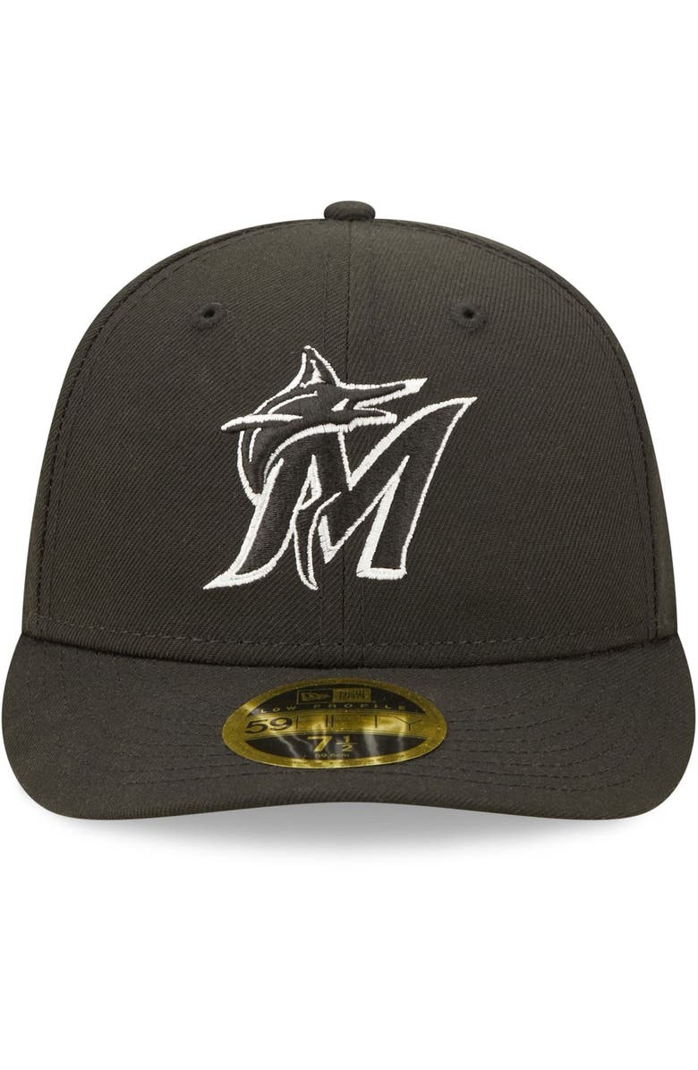 New Era Men's New Era Miami Marlins Black & White Low Profile 59FIFTY Fitted Hat, Alternate, color, Black