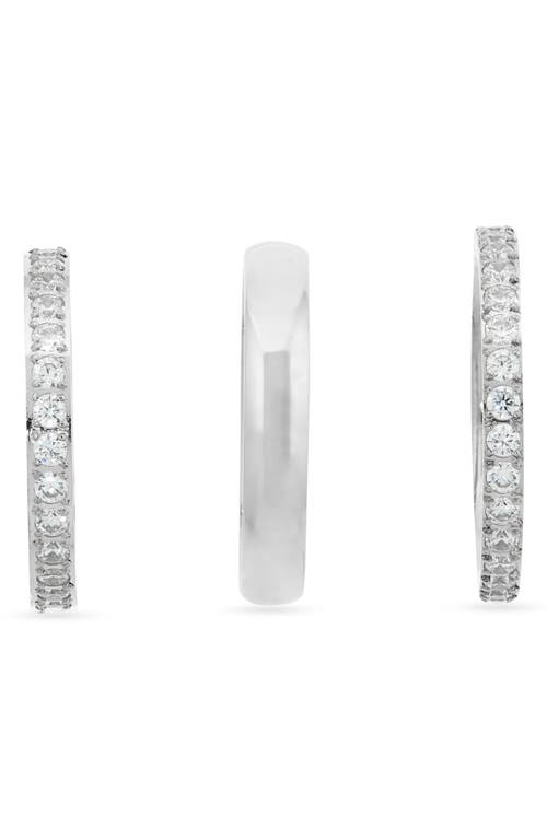 Nordstrom Set Of 3 Waterproof Cubic Zirconia Stackable Rings In Silver
