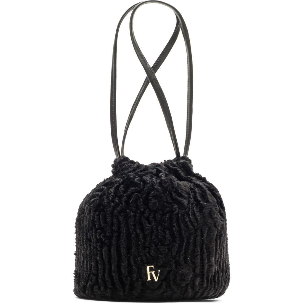 Frances Valentine Pouf Faux Fur Bucket Bag In Black