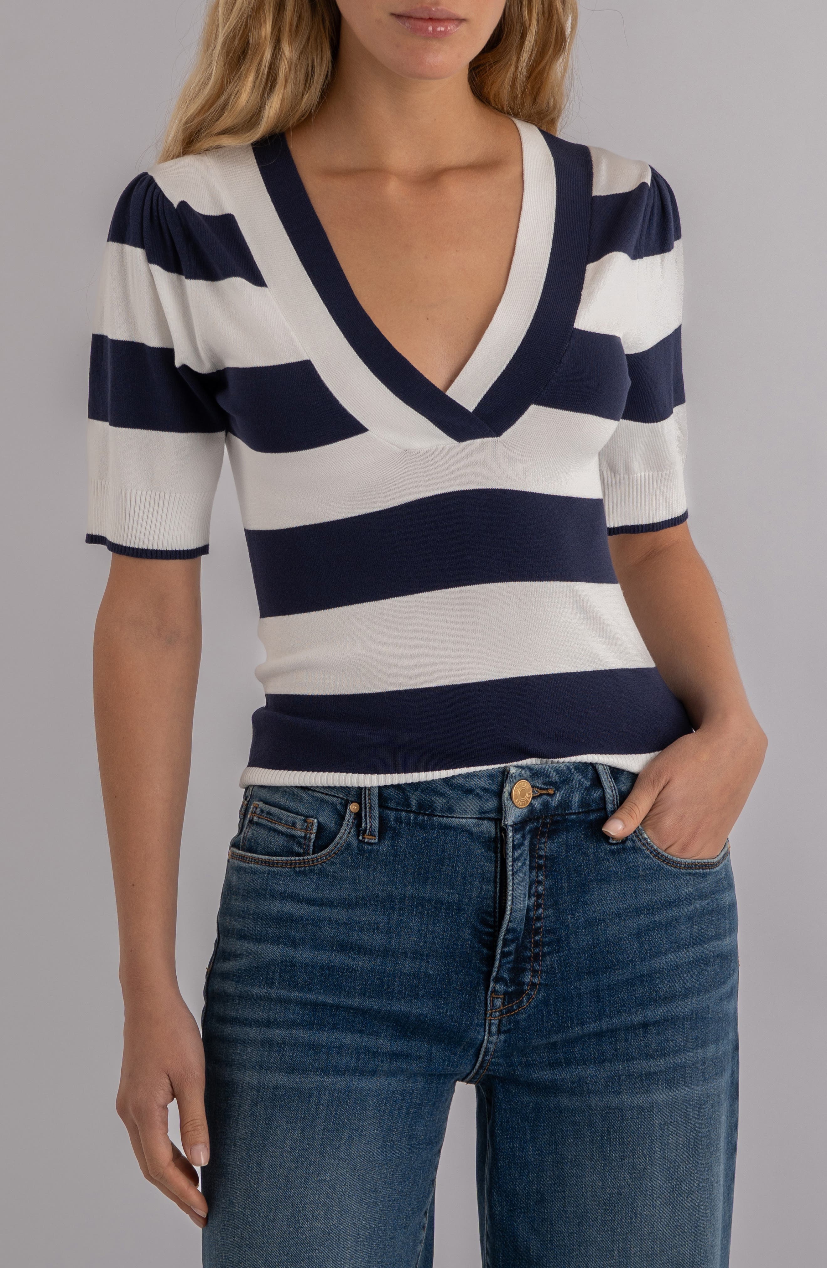 Yona Stripe Puff Sleeve Sweater