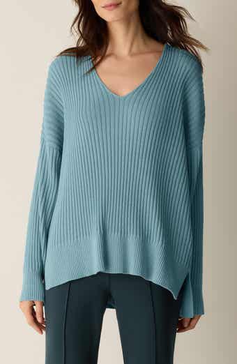 Cotton & Tencel™ lyocell Ribbed V-Neck Sweater