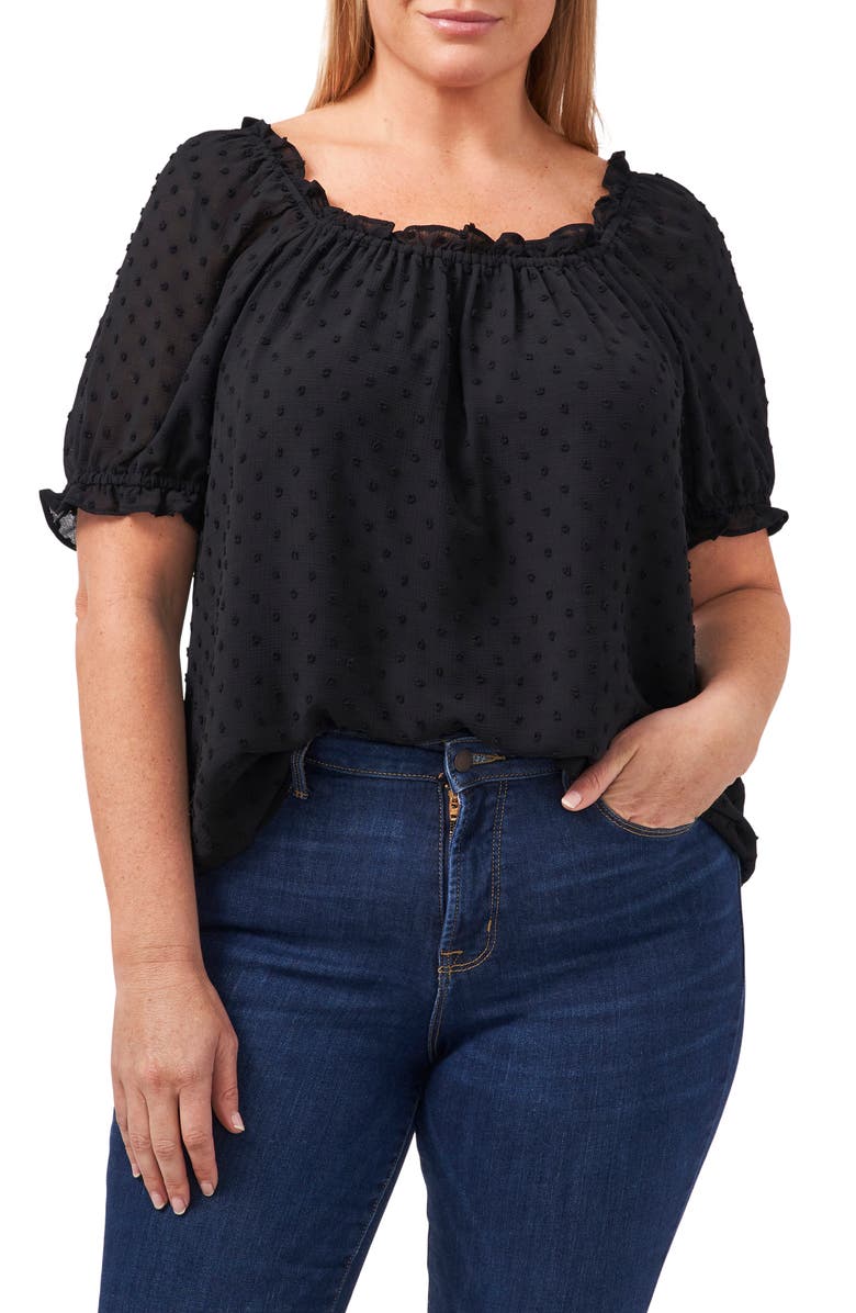 CeCe Square Neck Clip Dot Top, Main, color, 