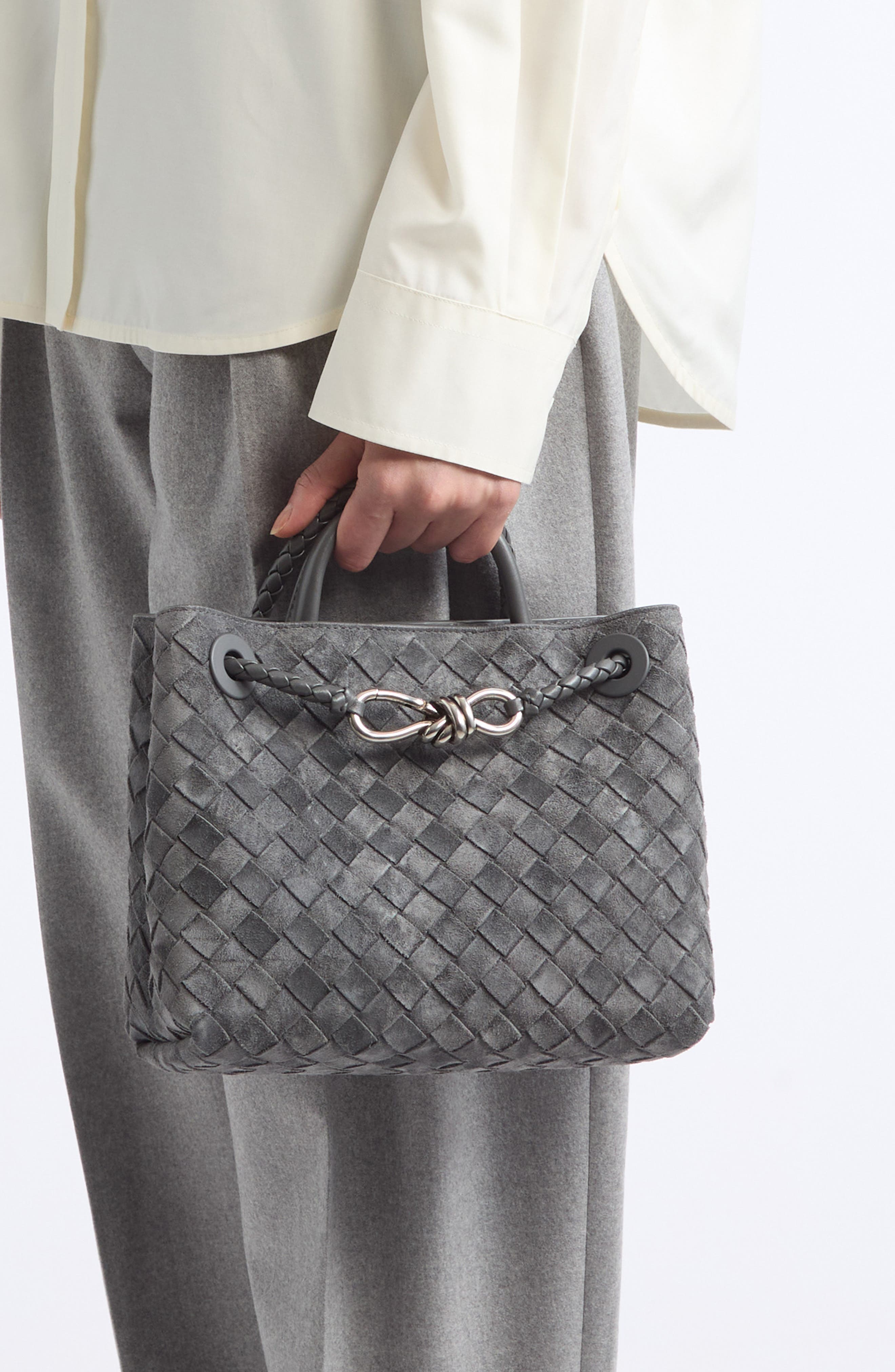 Small Andiamo Intrecciato Suede Shoulder Bag, Alternate, color, 1699 OBSIDIAN GREY