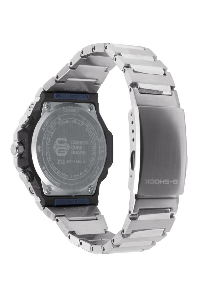 GST-B1000D-2A Blue Smartphone Linked Solar Bracelet Watch, 46.9mm x 44.2mm, Alternate, color, SILVER