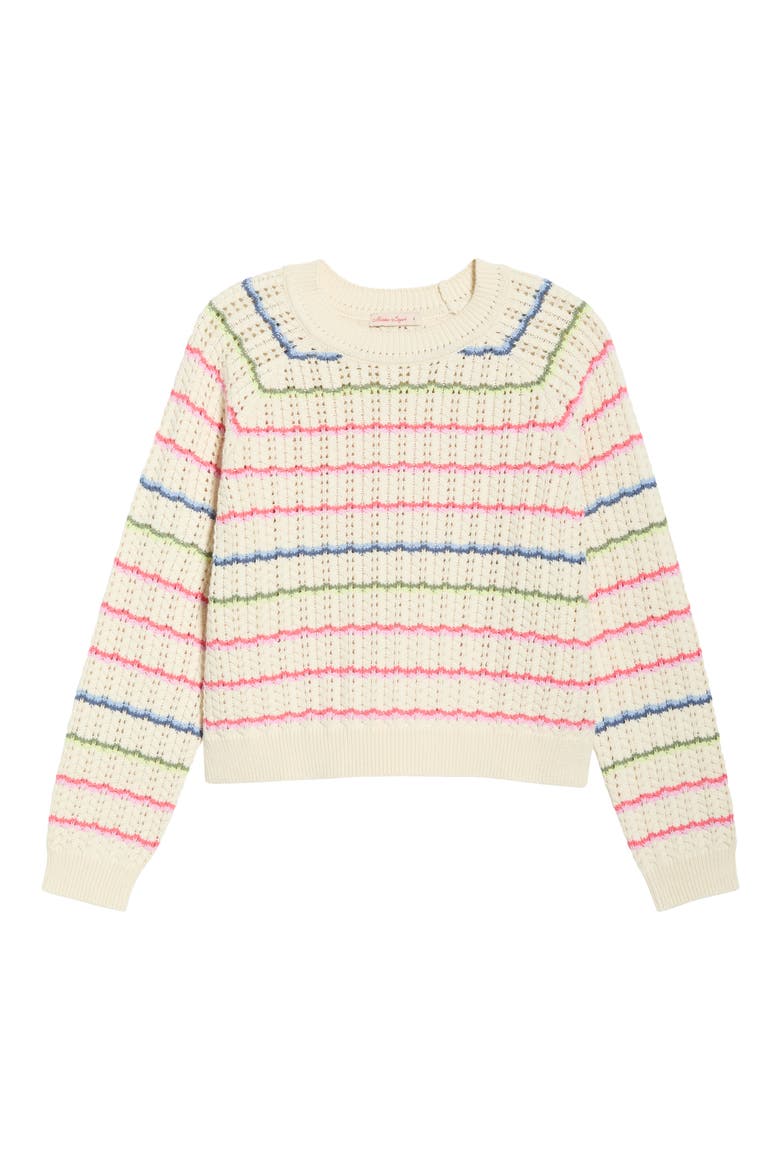 Mina Cotton Pointelle Sweater, Alternate, color, IVORY MULTI STRIPE