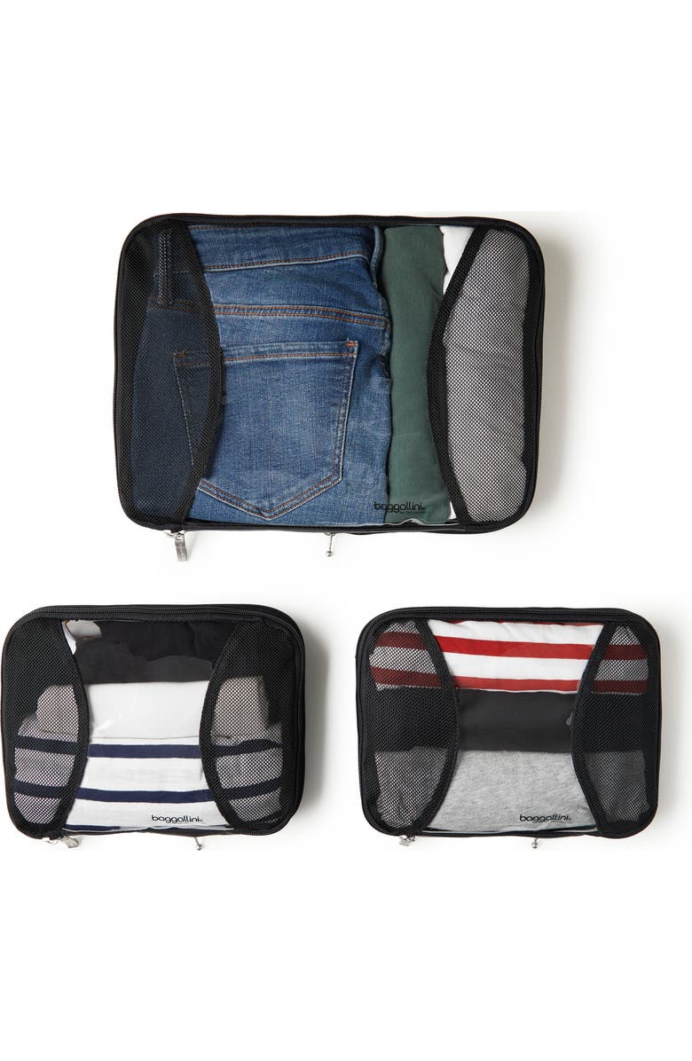 BAGGALLINI 2 Medium / 1 Large Compression Packing Cubes Travel Set, Alternate, color, Black