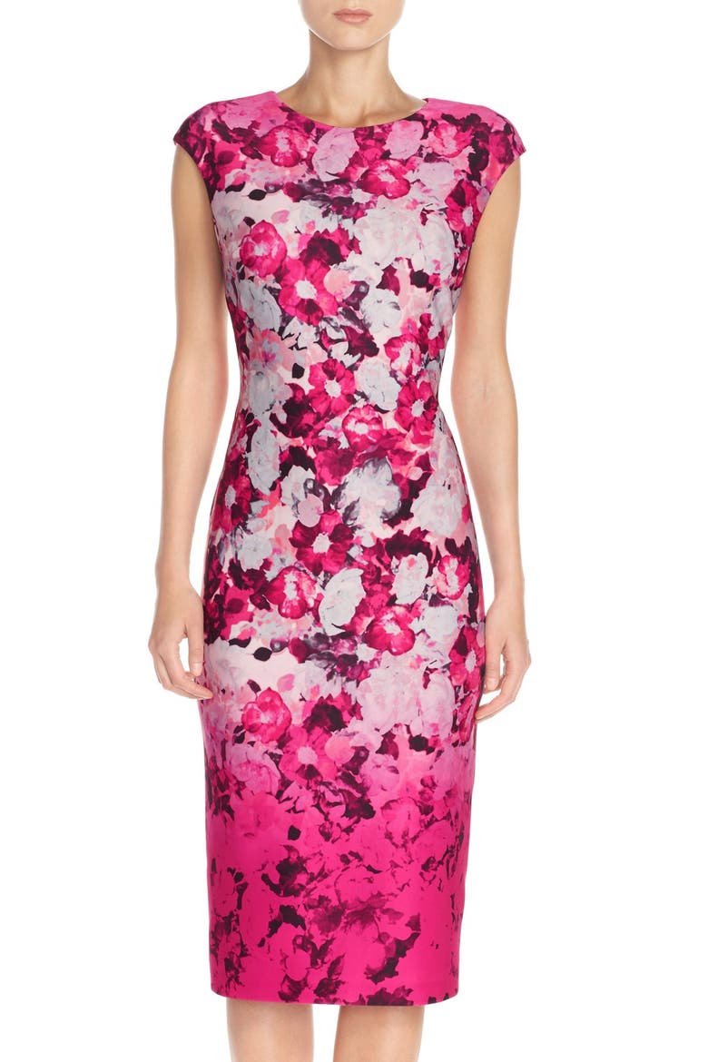 Floral Scuba Midi Dress, Main, color, PINK MULTI