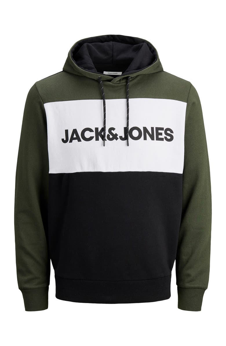 JACK&JONES Logo Colorblock Hooded Sweatshirt, Main, color, 