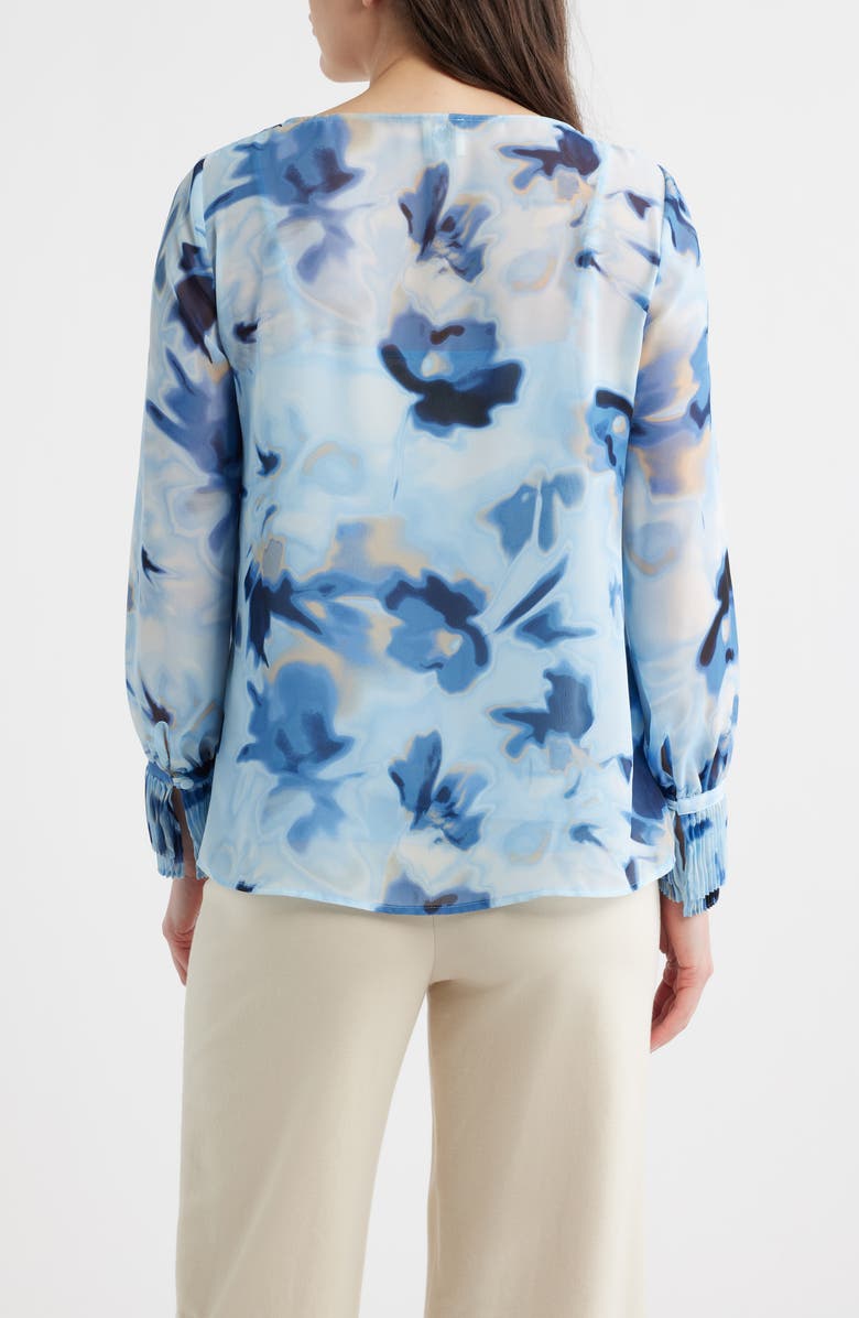 Anne Klein Pleated Tiered Cuff Top, Alternate, color, Lake Shore