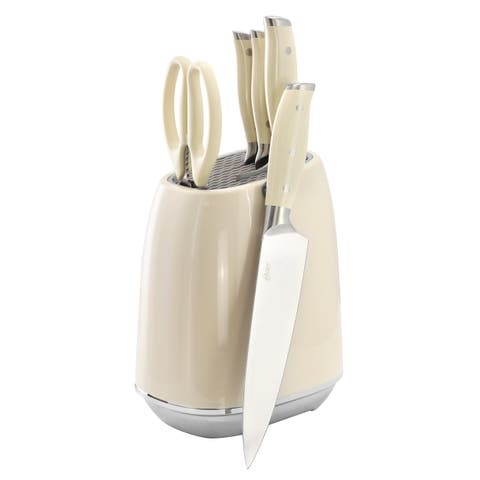 6 Piece Cutlery Set and Storage Block in Off-White