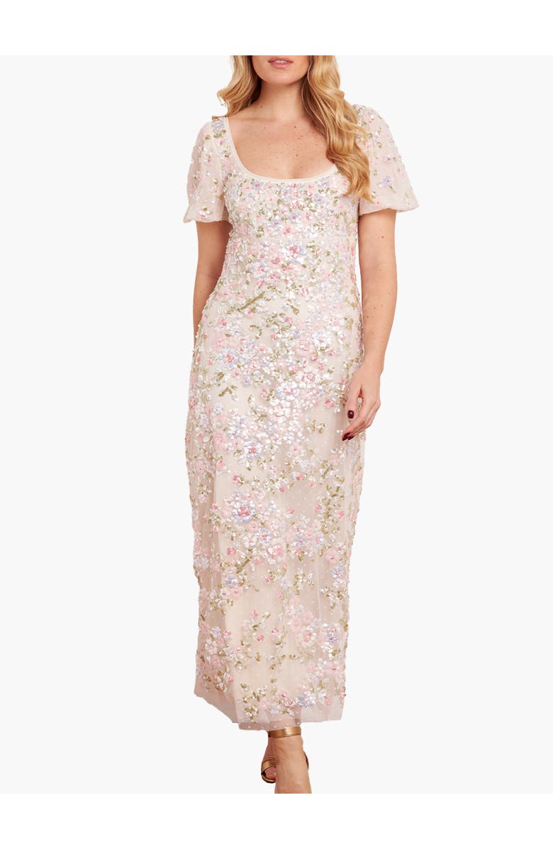 Needle & Thread Dream Garland Puff Sleeve Ankle Gown, Main, color, Cream/Multi