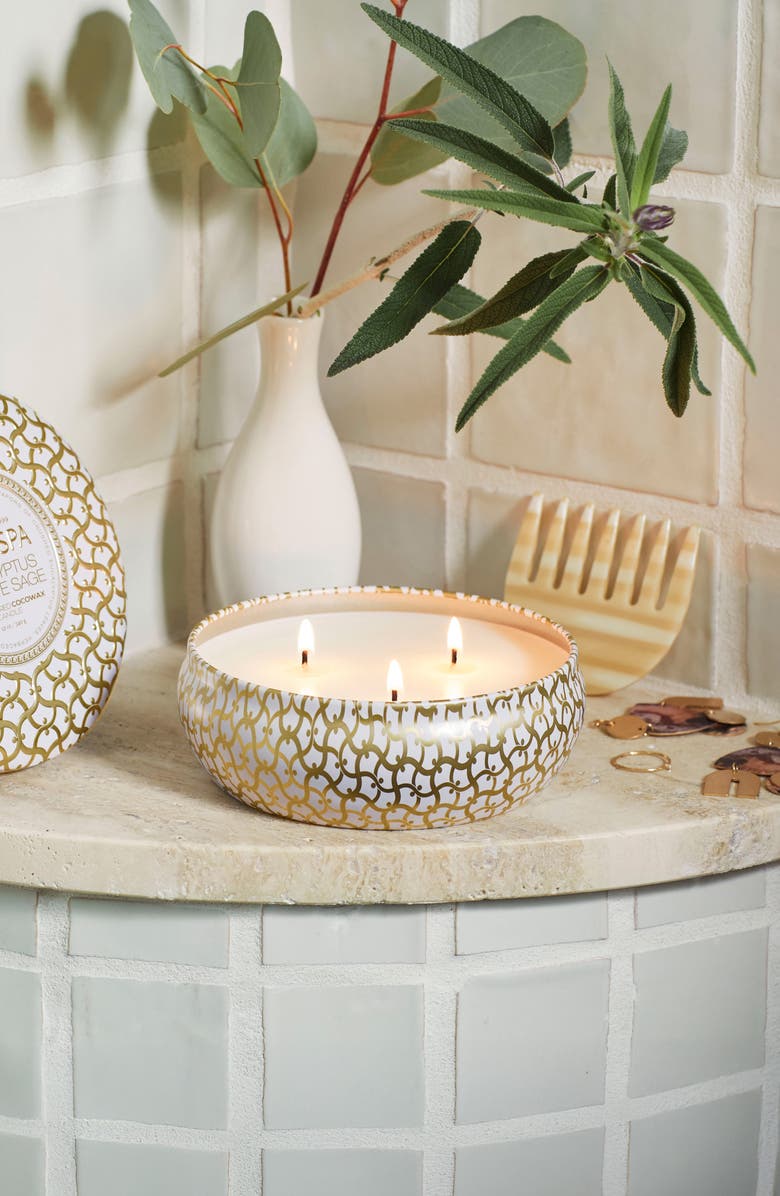 Voluspa Eucalyptus & White Sage 3-Wick Tin Candle, Alternate, color, Eucalyptus