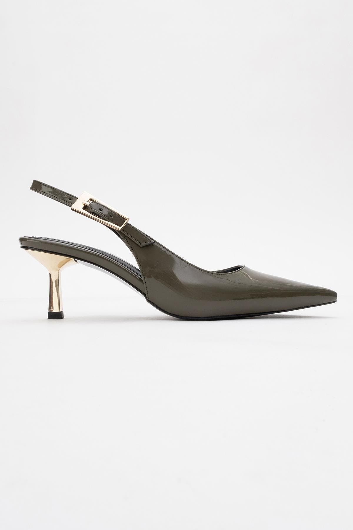 Prologue Shoes Arty Pointed Toe Slingback Pump, Alternate, color, Khaki Patent