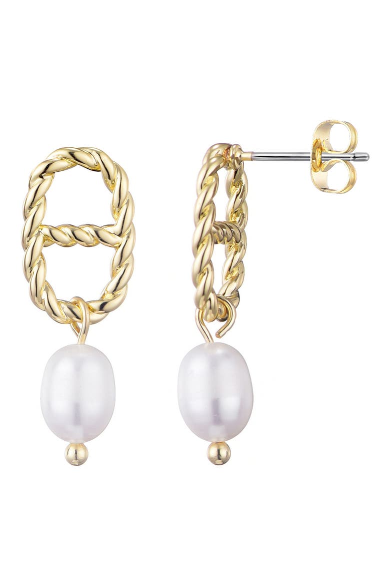 Freshwater Pearl Drop Mariner Chain Earrings, Main, color, WHITE