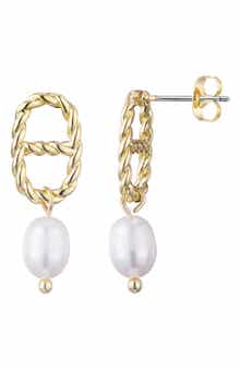 Adornia Freshwater Pearl Drop Mariner Chain Earrings