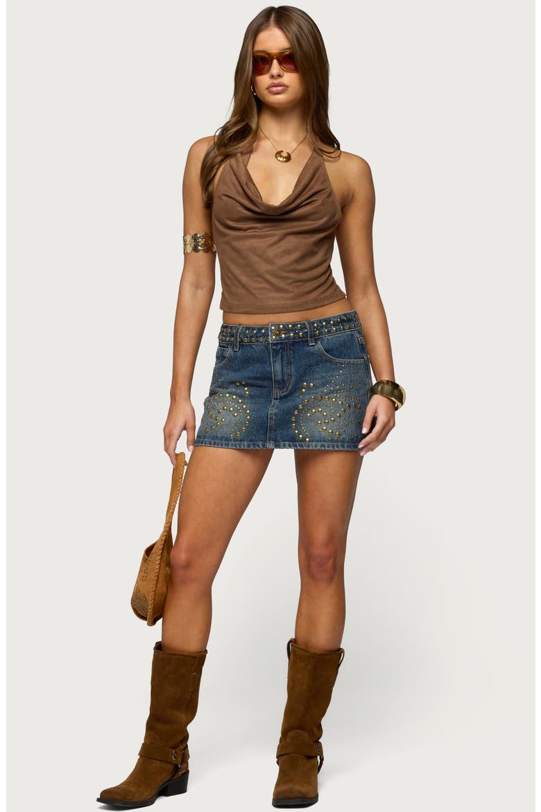Adeline Faux Suede Halter Crop Top, Alternate, color, BROWN