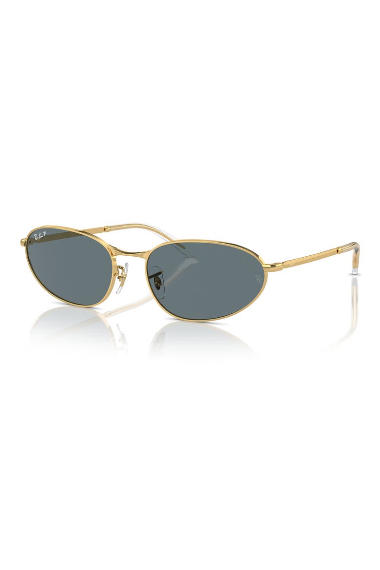 56mm Polarized Irregular Oval Sunglasses, Alternate, color, GOLD FLASH