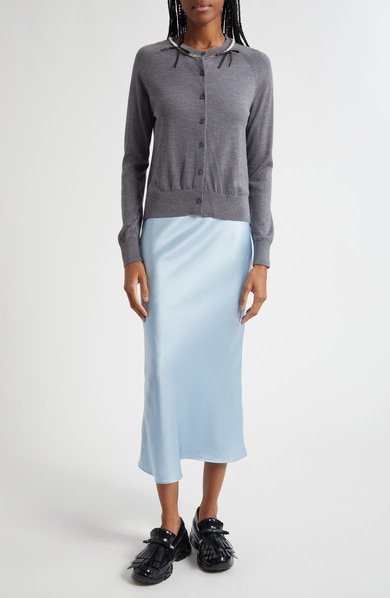 Simone Rocha Bow Detail Silk Satin Dress, Alternate, color, Baby Blue