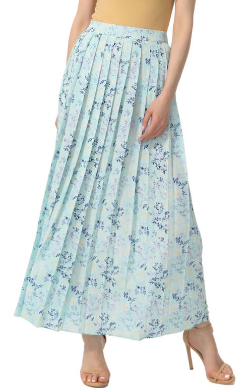 Kimi & Kai Print Box Pleat Maxi Skirt In Pastel Turquoise