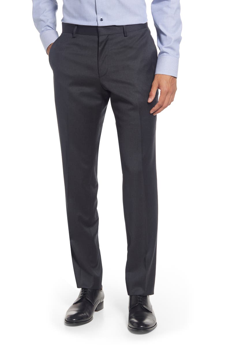 BOSS Genius Slim Fit Flat Front Wool Dress Pants, Main, color, Dark Grey