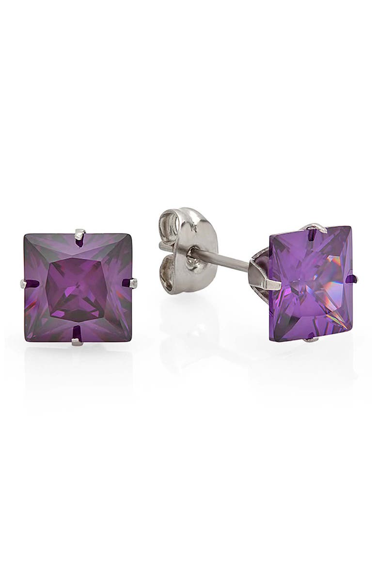 Square Cubic Zirconia Stud Earrings, Main, color, PURPLE