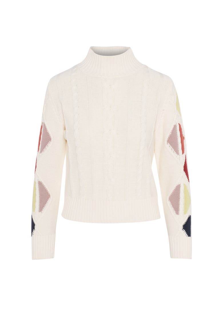 Color Blocked Cable Knit Mock Neck Sweater, Main, color, Cream