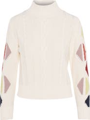 Spades Color Blocked Cable Knit Mock Neck Sweater