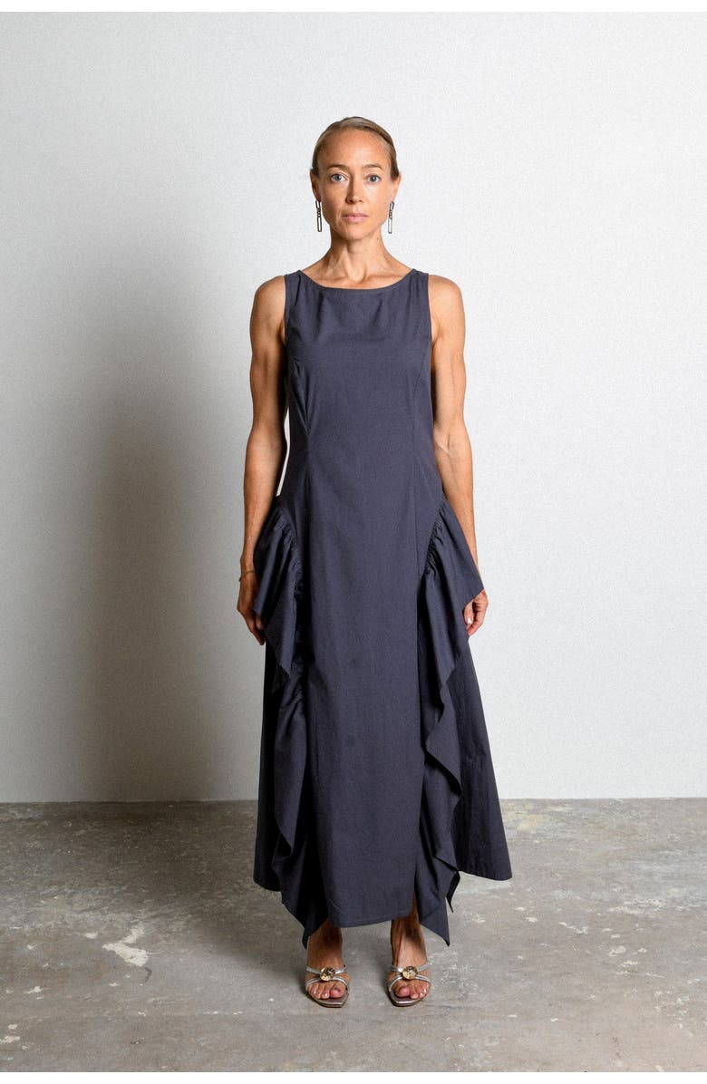 Untitled in Motion Palmetta Sculptural Side Ruffle Maxi Dress, Alternate, color, Black