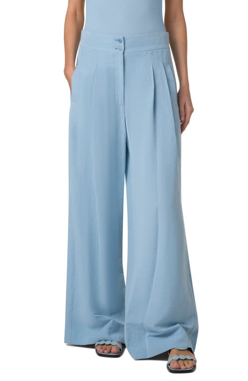 Akris Punto Florence Pleated Linen Wide Straight-leg Pants In Sky