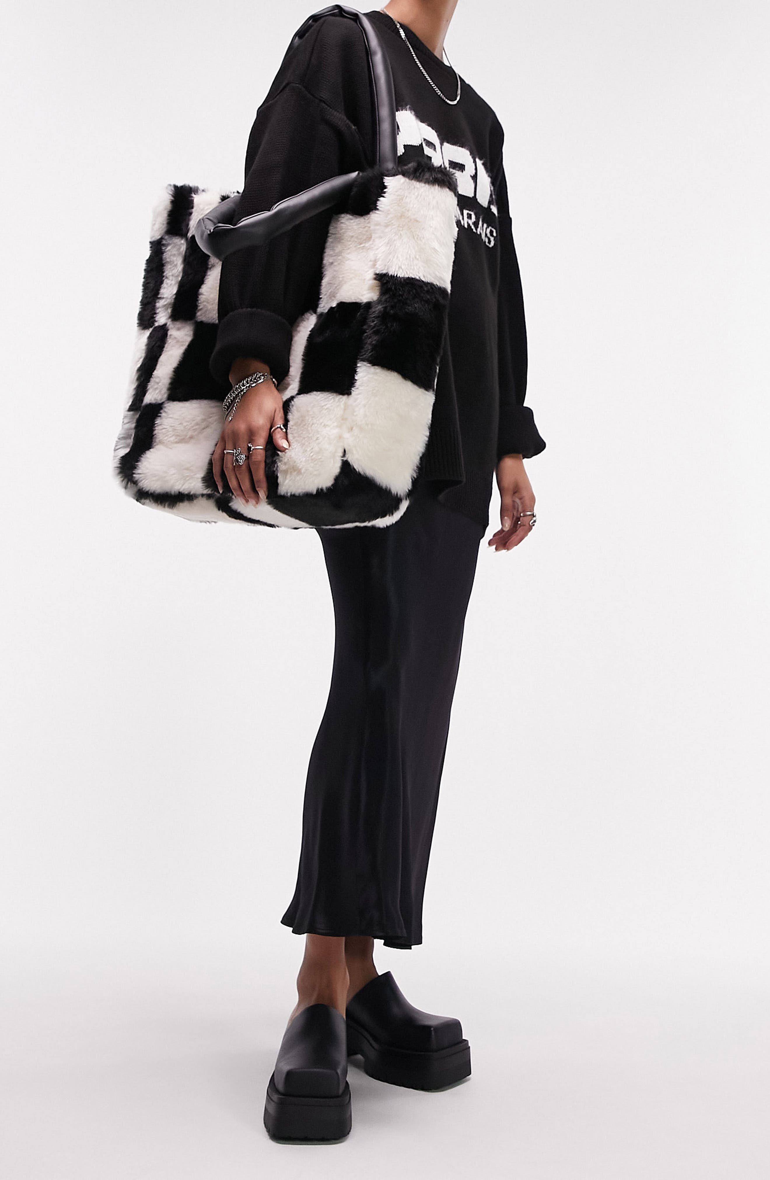 Topshop Tabby Large Check Tote Bag, Alternate, color, 