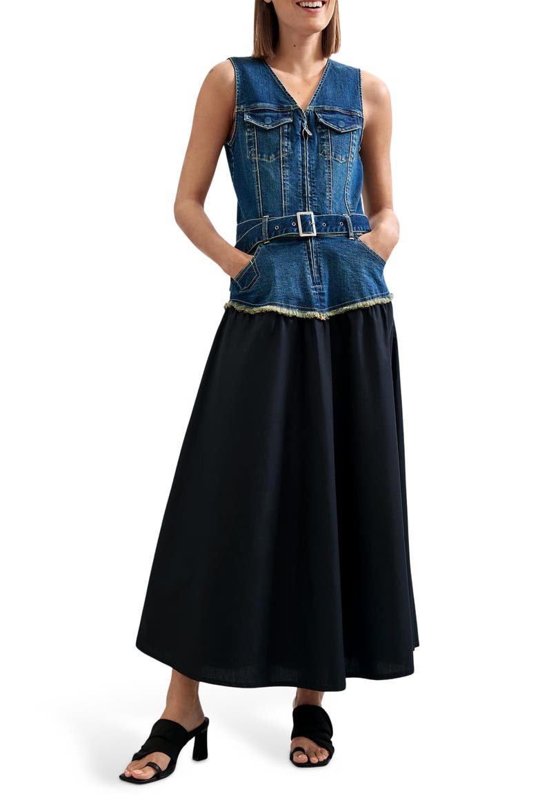 Denim Vest Midi Dress, Main, color, MEDIUM BLUE