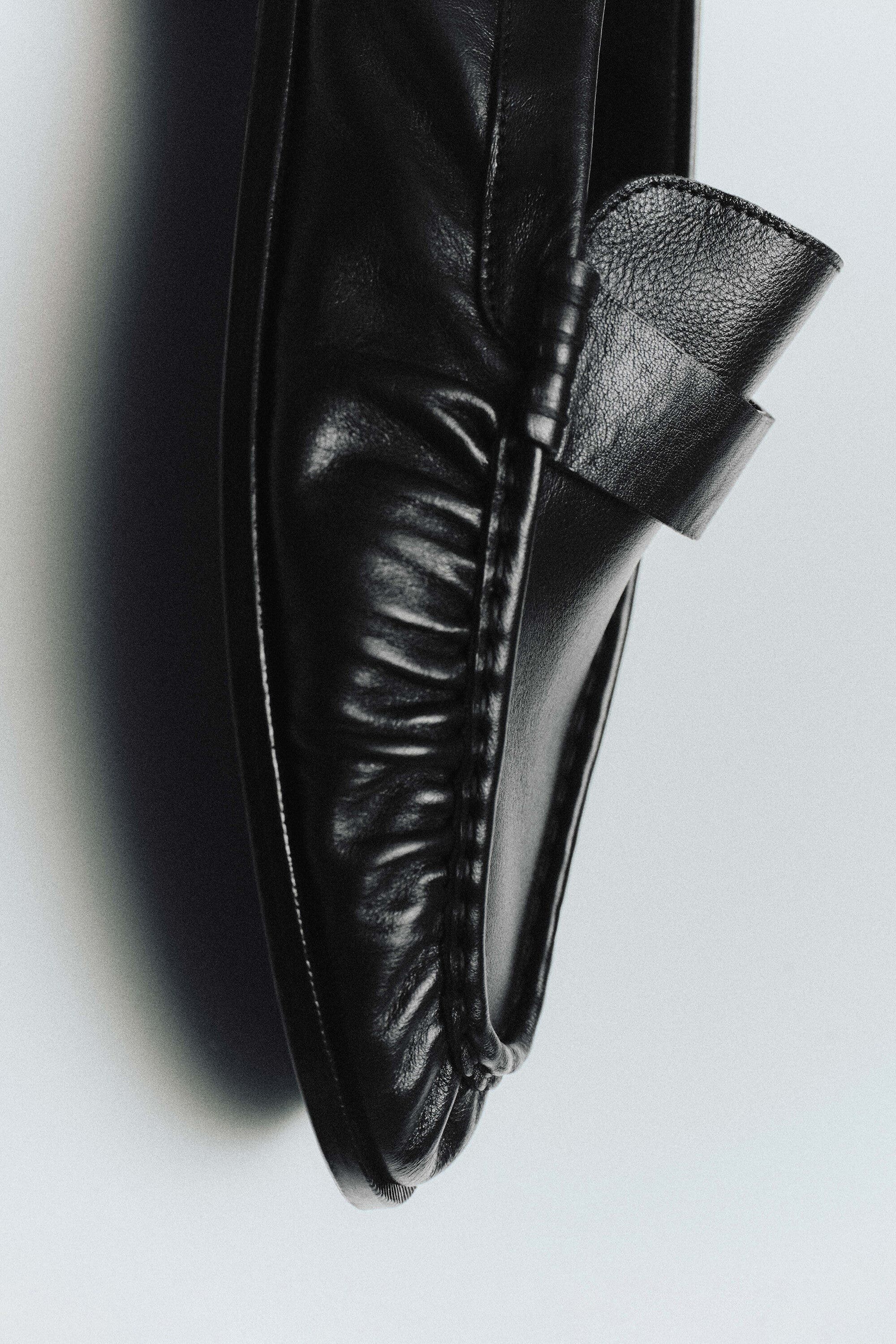 Ruched Leather Loafers, Alternate, color, BLACK