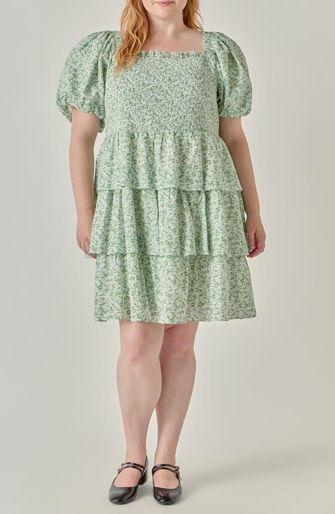 Crinkled Floral Smocked Dress