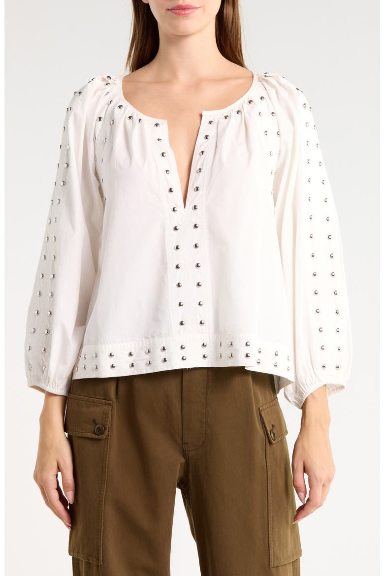 The Bodega Studded Cotton Poplin Top, Main, color, WHITE