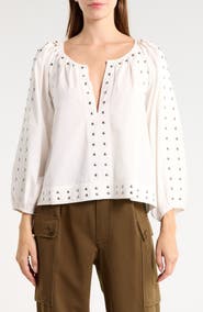 THE GREAT. The Bodega Studded Cotton Poplin Top