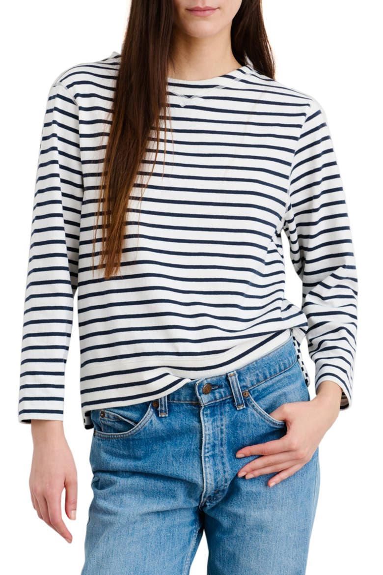 Lakeside Stripe Crewneck Top, Main, color, OFF WHITE/ NAVY