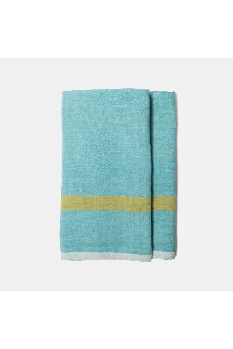 Laundered Linen Towels  - Set of 2, Main, color, Aqua/Lime 20" x 30"